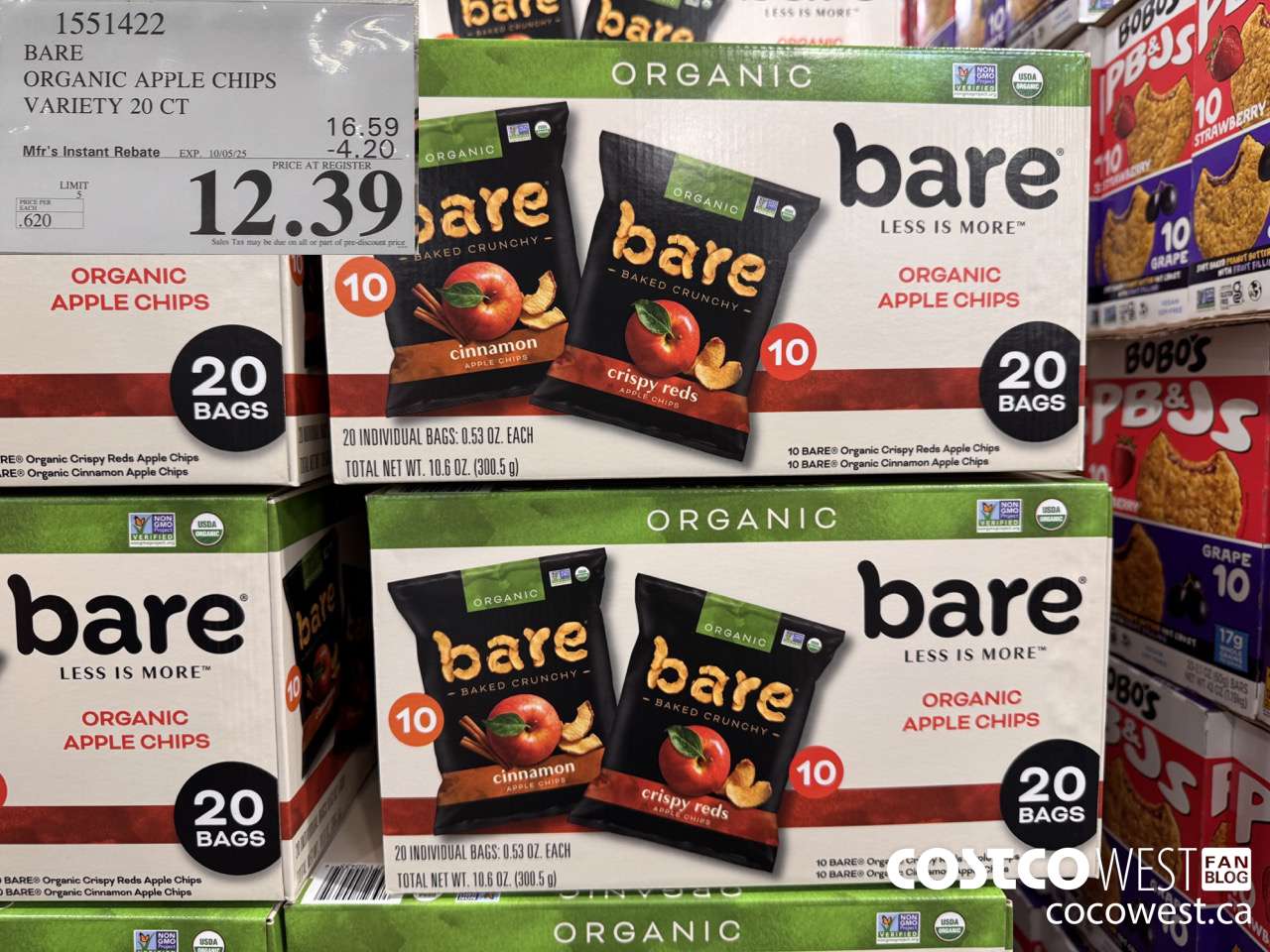 1551422 BARE ORGANIC APPLE CHIPS VARIETY 20 CT ($4.20 INSTANT SAVINGS EXPIRES ON 2025-10-05) $12.39