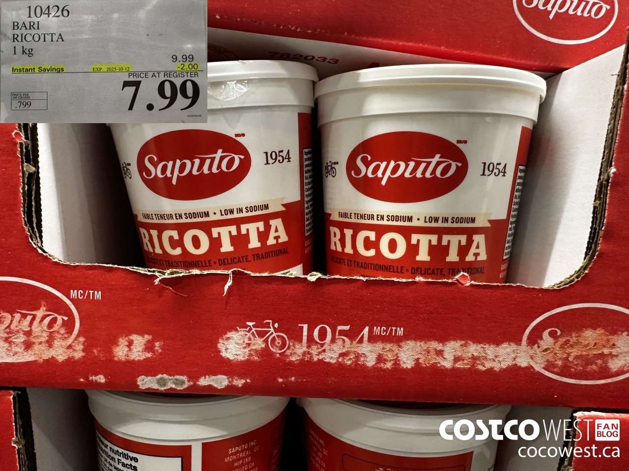 10426 BARI RICOTTA 1 kg ($2.00 INSTANT SAVINGS EXPIRES ON 2025-10-12) $7.99