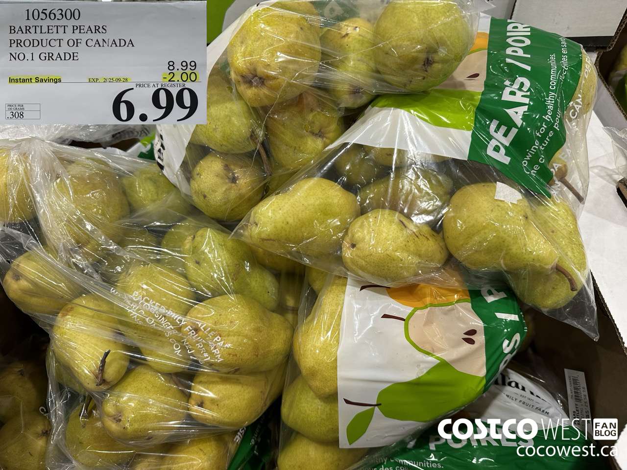 1056300 BARTLETT PEARS PRODUCT OF CANADA NO 1 GRADE ($2.00 INSTANT SAVINGS EXPIRES ON 2025-09-28) $6.99