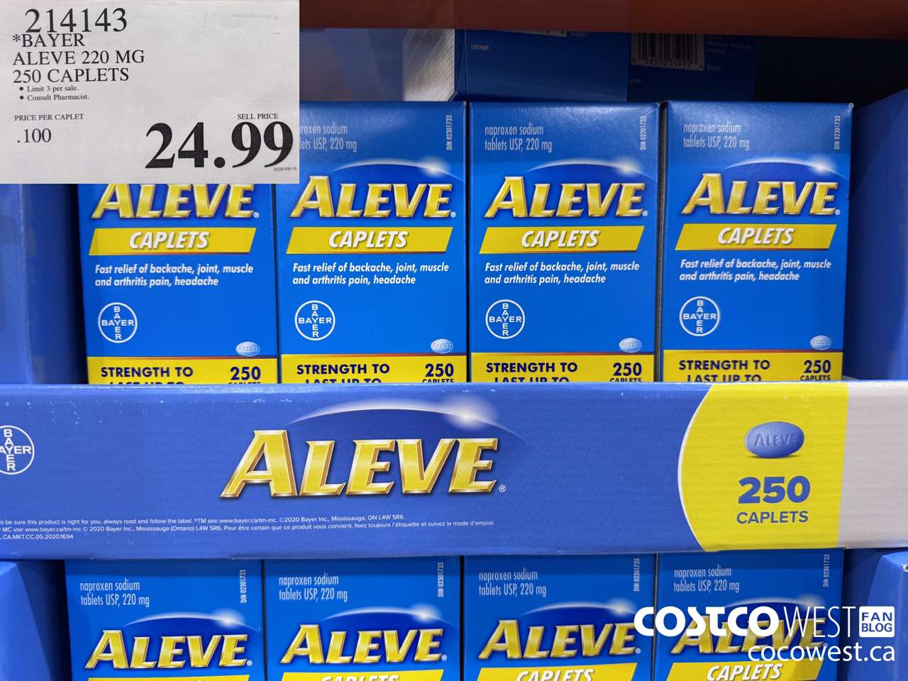214143 BAYER ALEVE 220 MG 250 CAPLETS $24.99