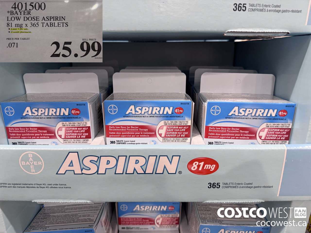 401500 BAYER COATED LOW DOSE ASA 365 81MG TABLETS $25.99