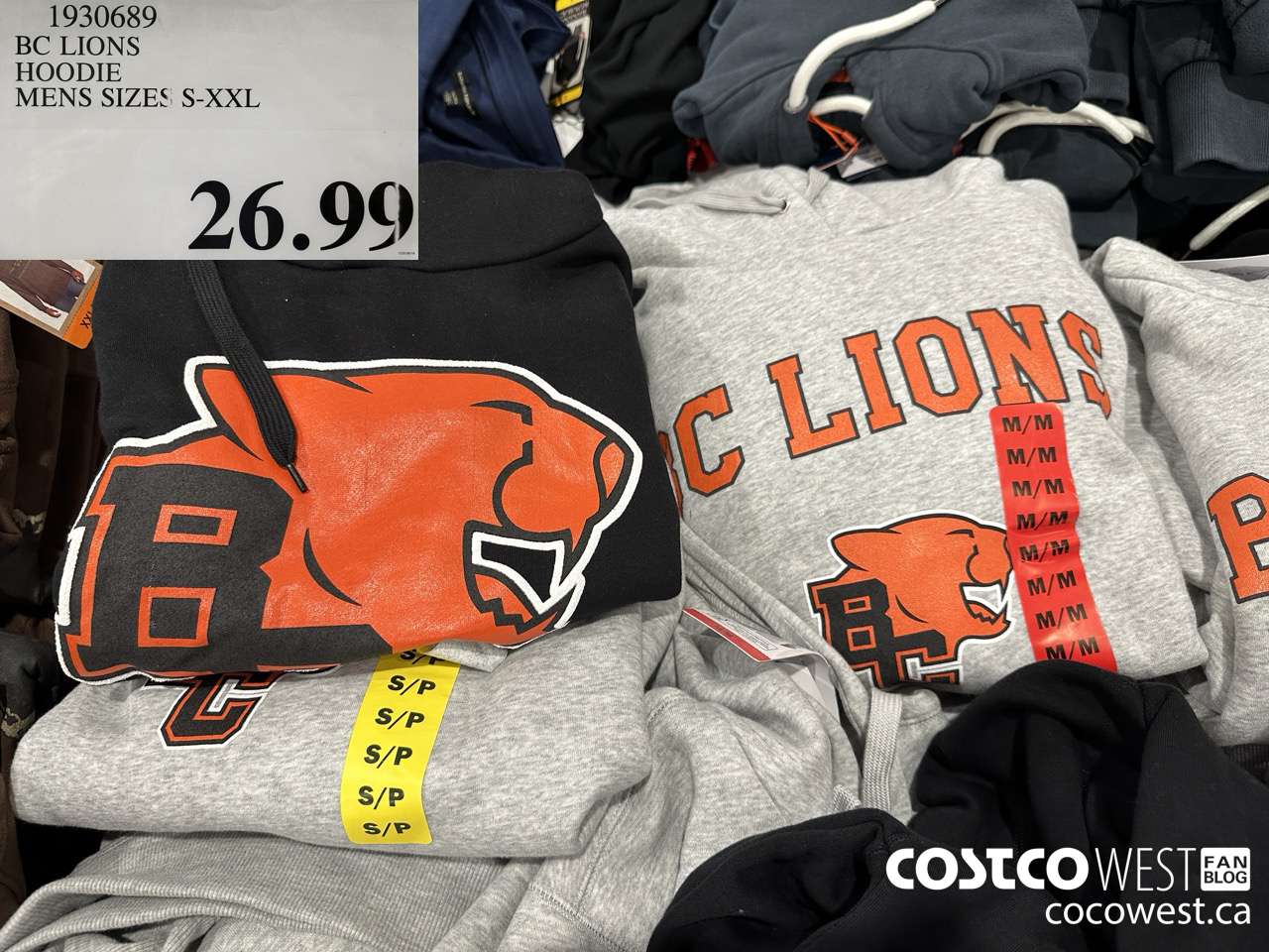 1930689 BC LIONS HOODIE MENS SIZES S-XXL $26.99