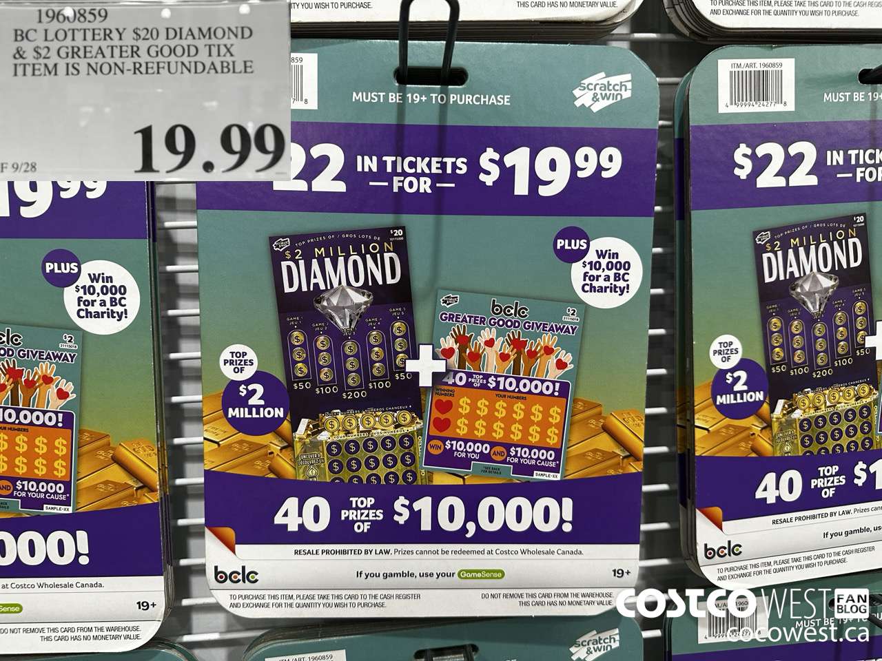 1960859 BC LOTTERY $20 DIAMOND & $2 GREATER GOOD TIX ITEM IS NON-REFUNDABLE $19.99