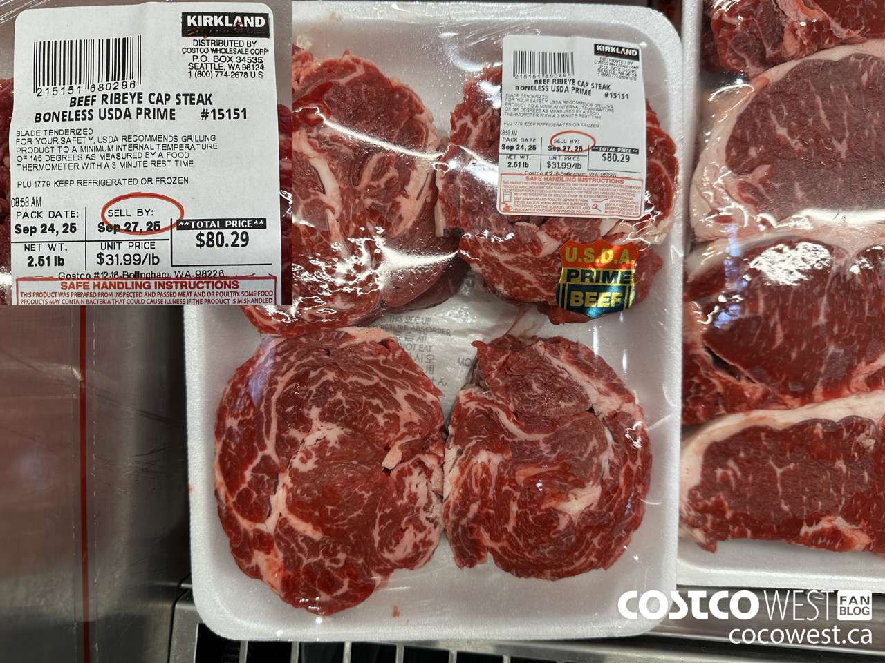 15151 BEEF RIBEYE CAP STEAK BONELESS USDA PRIME PER LB $31.99