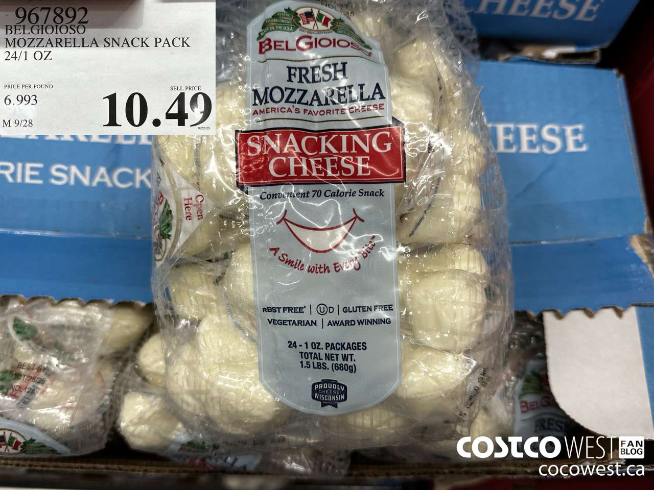 967892 BELGIOIOSO MOZZARELLA SNACK PACK 24/1OZ $10.49