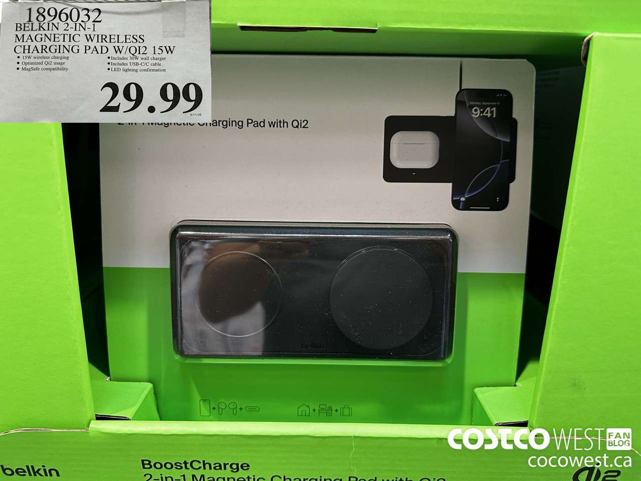 1896032 BELKIN 2-IN-1 MAGNETIC WIRELESS CHARGING PAD W/QI2 15W $29.99