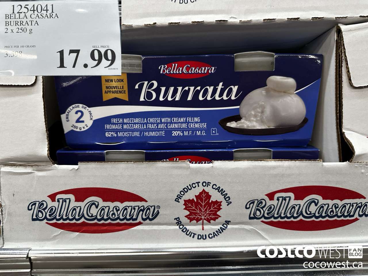 1254041 BELLA CASARA BURRATA 2 X 250 G $17.99