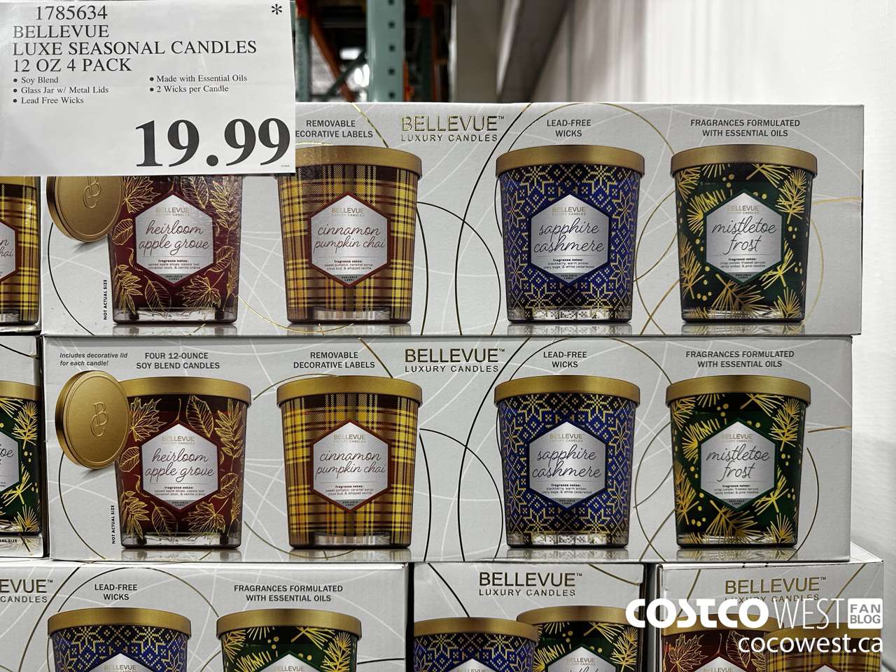 1785634 BELLEVUE LUXE SEASONAL CANDLES 12 OZ 4 PACK $19.99