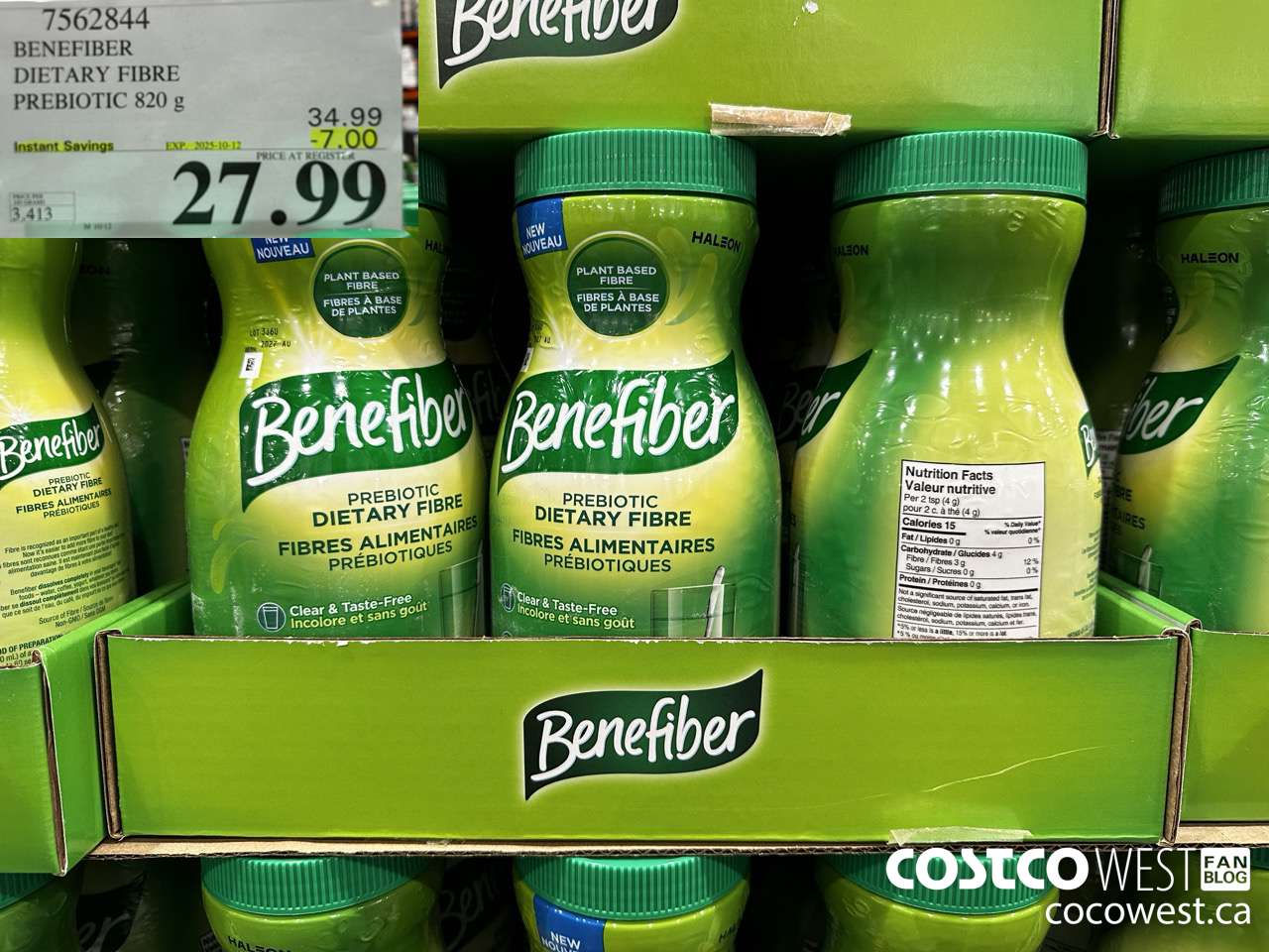 7562844 BENEFIBER DIETARY FIBRE PREBIOTIC 820G ($7.00 INSTANT SAVINGS EXPIRES ON 2025-10-12) $27.99