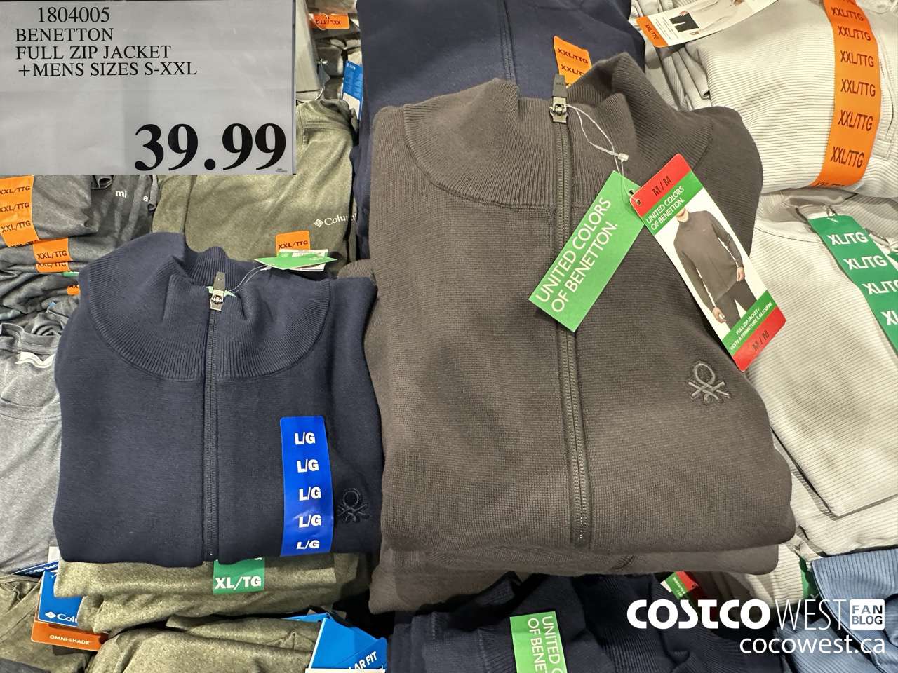 1804005 BENETTON FULL ZIP JACKET MENS SIZES S-XXL $39.99