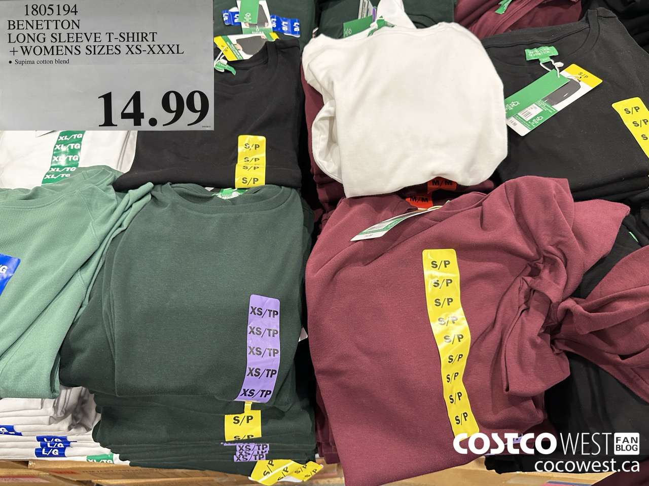 1805194 BENETTON LONG SLEEVE T-SHIRT LADIES SIZES S-XXXL $14.99