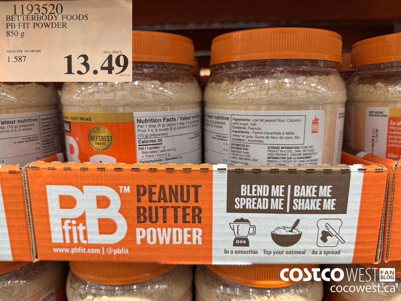 1193520 BETTERBODY FOODS PB FIT POWDER 850G $13.49