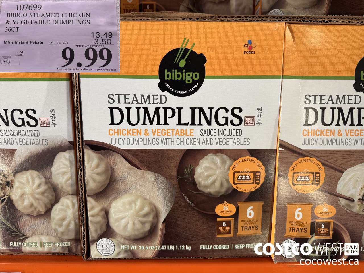 107699 BIBIGO STEAMED CHICKEN & VEGETABLE DUMPLINGS 36 CT ($3.50 INSTANT SAVINGS EXPIRES ON 2025-10-19) $9.99