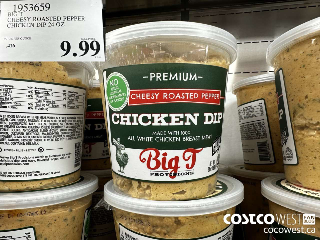 1953659 BIG T CHEESY ROASTED PEPPER CHICKEN DIP 24 OZ $9.99