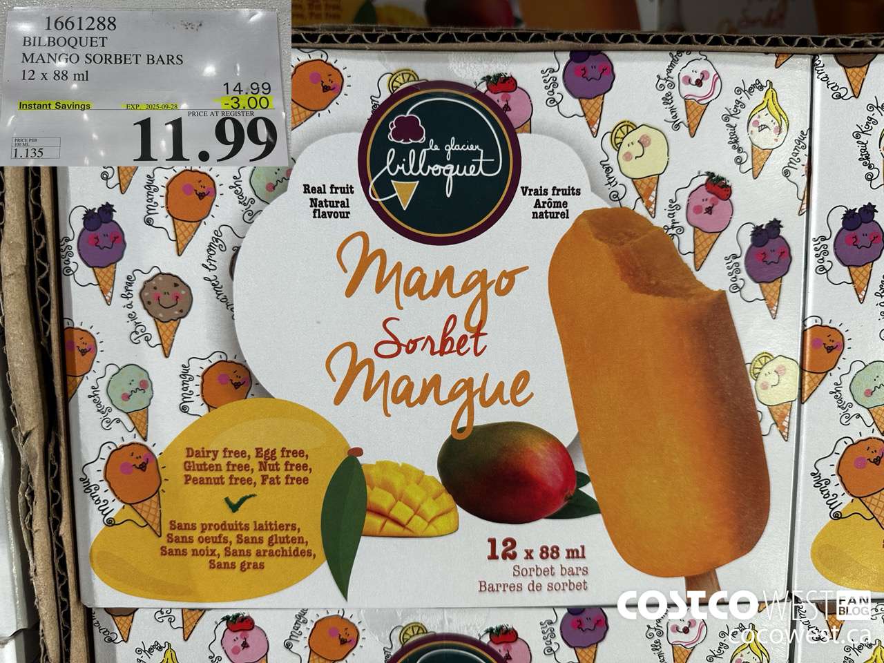 1661288 BILBOQUET MANGO SORBET BARS 12 X 88 ML ($3.00 INSTANT SAVINGS EXPIRES ON 2025-09-28) $11.99