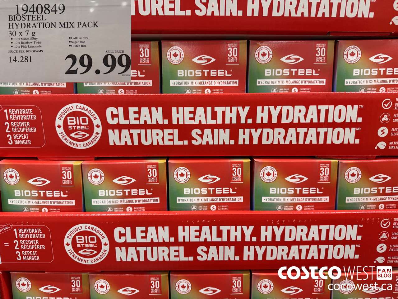 1940849 BIOSTEEL HYDRATION MIX PACK 30 X 7G $29.99