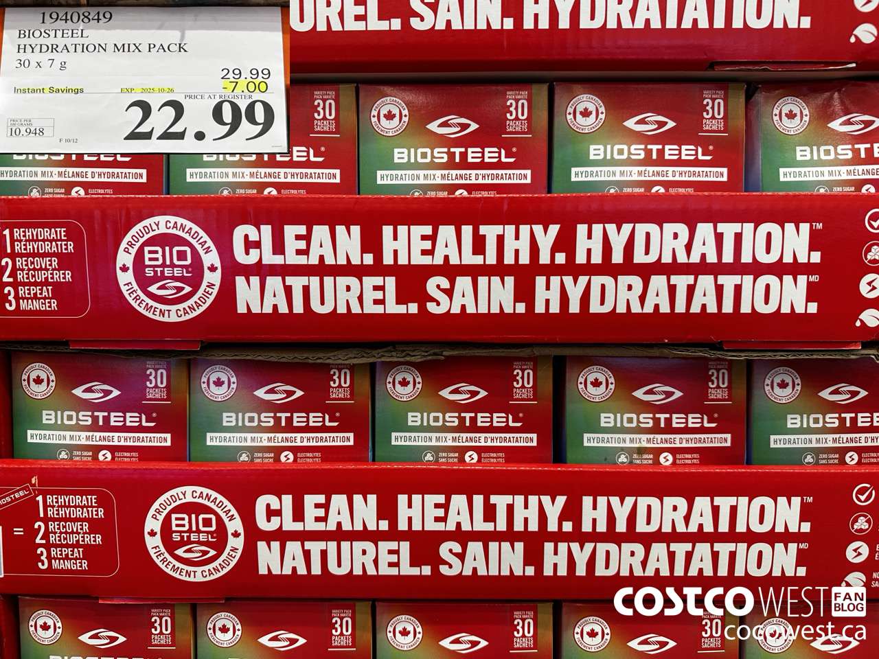 1940849 BIOSTEEL HYDRATION MIX PACK 30 X 7G ($7.00 INSTANT SAVINGS EXPIRES ON 2025-10-26) $22.99