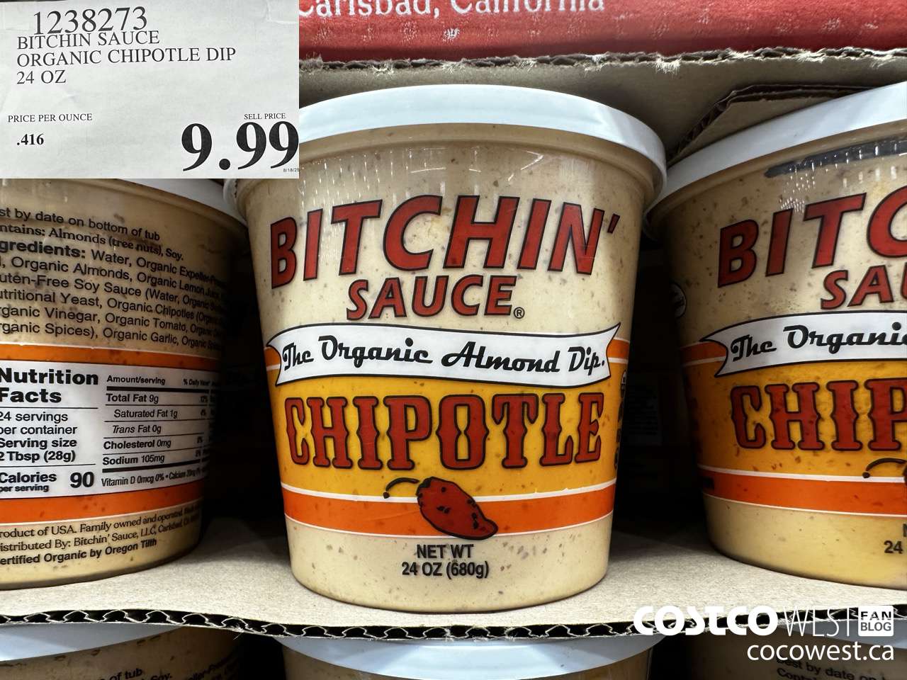 1238273 BITCHIN SAUCE ORGANIC CHIPOTLE DIP 24 OZ  $9.99