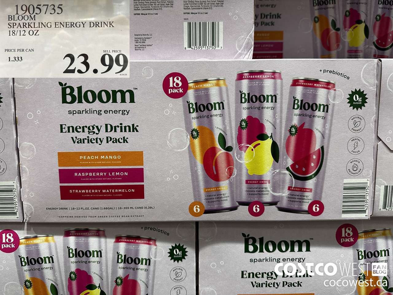 1905735 BLOOM SPARKLING ENERGY DRINK 18/12 OZ $23.99