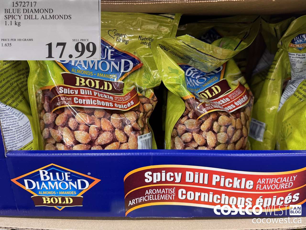 1572717 BLUE DIAMOND SPICY DILL ALMONDS 1.1 kg  $17.99