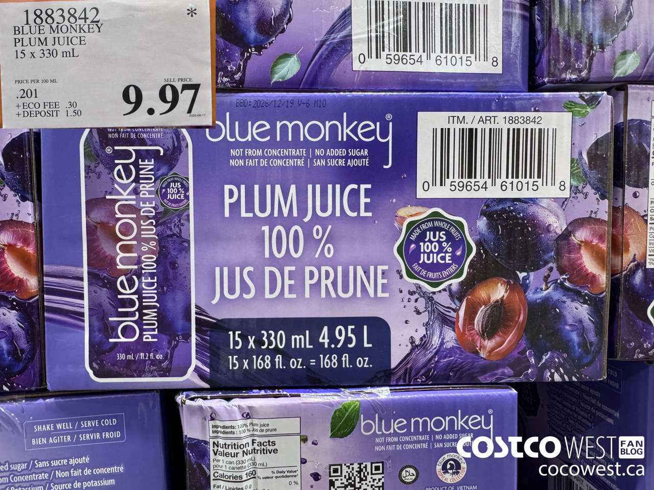 1883842 BLUE MONKEY PLUM JUICE 15 X 330ML $9.97