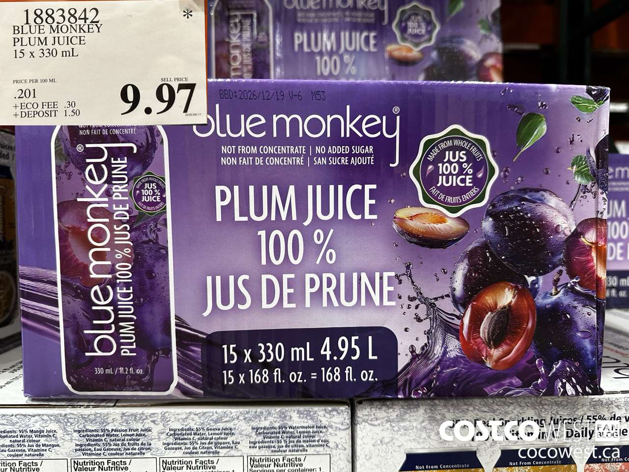 1883842 BLUE MONKEY PLUM JUICE 15 X 330ML $9.97