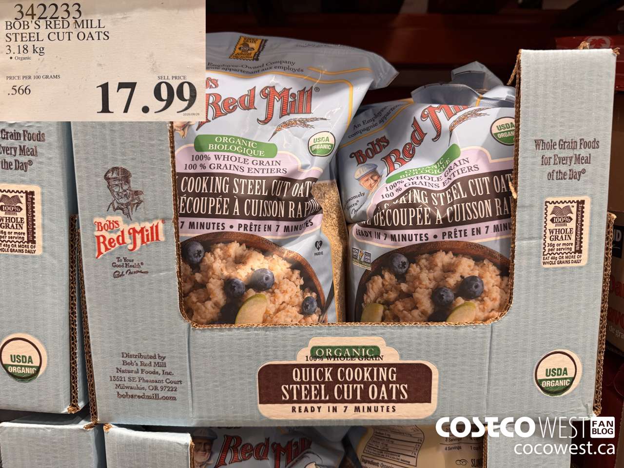 342233 BOB'S RED MILL ORG STEEL CUT OATS 3.18KG $17.99