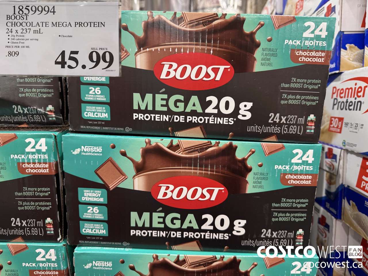 1859994 BOOST MEGA PROTEIN CHOCOLATE SHAKE 24 X 237ML $45.99