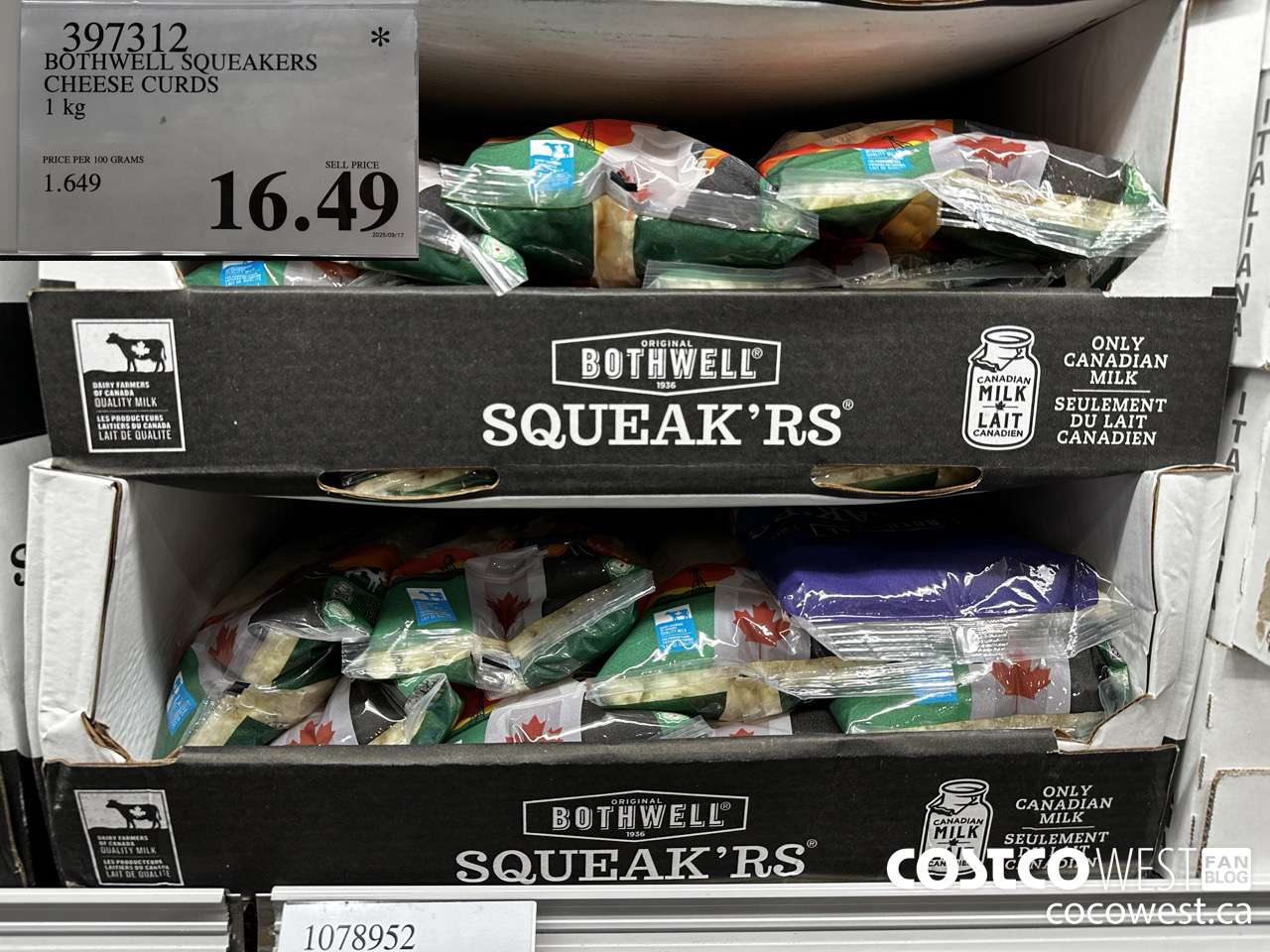 397312 BOTHWELL SQUEAKERS CHEESE CURDS 1KG $16.49