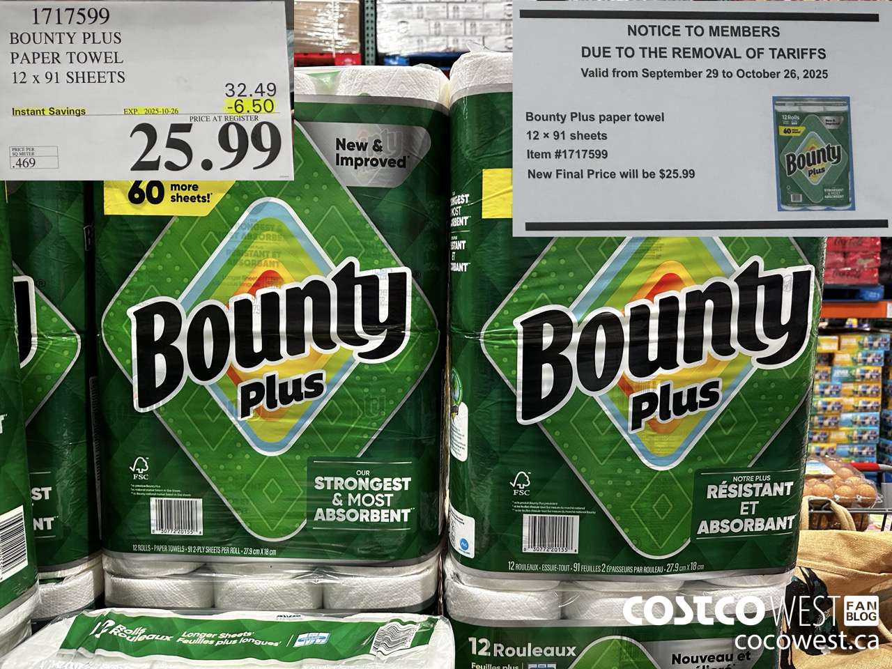 1717599 BOUNTY PLUS PAPER TOWEL 12 X 91 SHEETS ($6.50 INSTANT SAVINGS EXPIRES ON 2025-10-26) $25.99