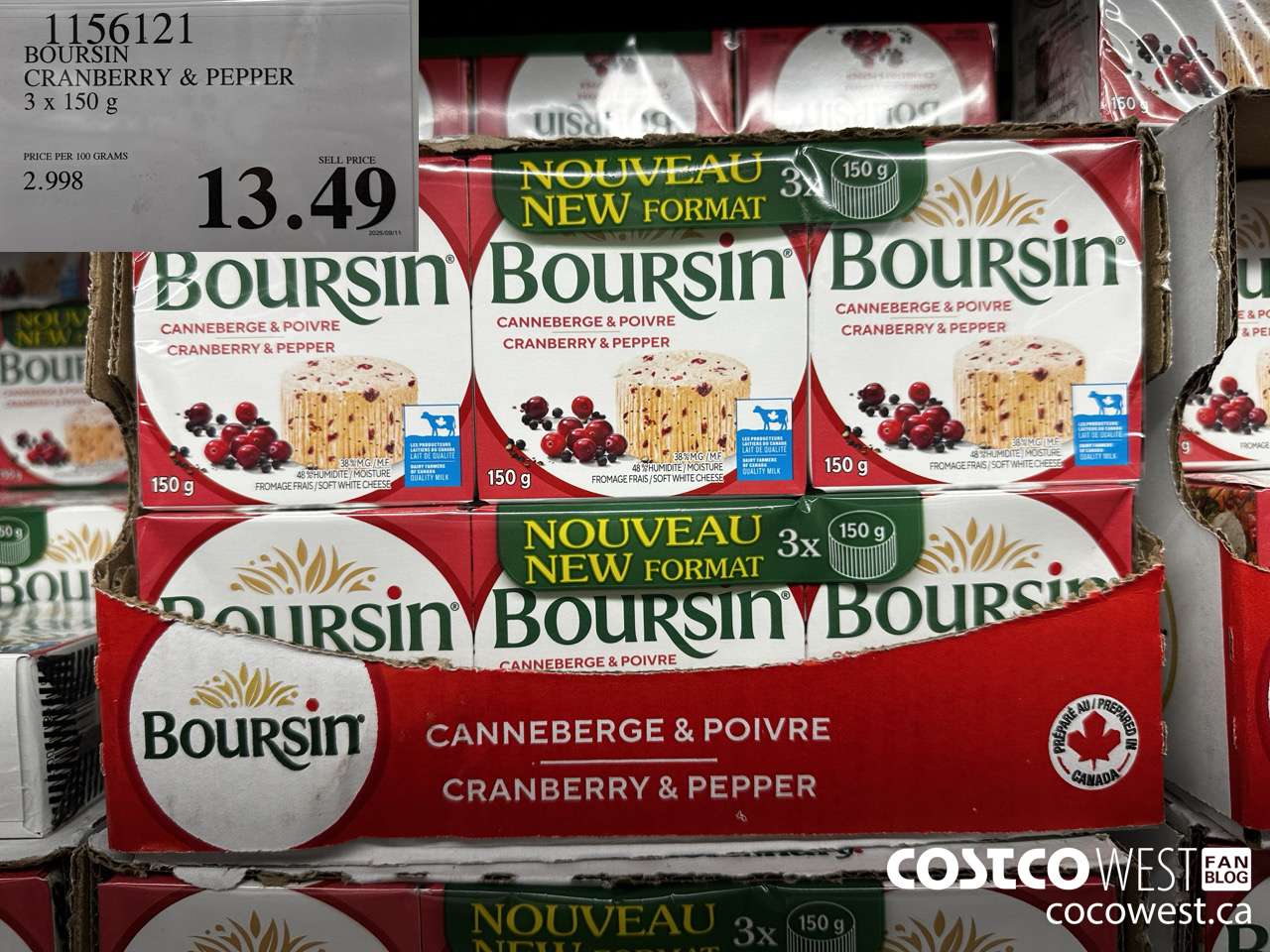 1156121 BOURSIN CRANBERRY & PEPPER 3 X 150G $13.49
