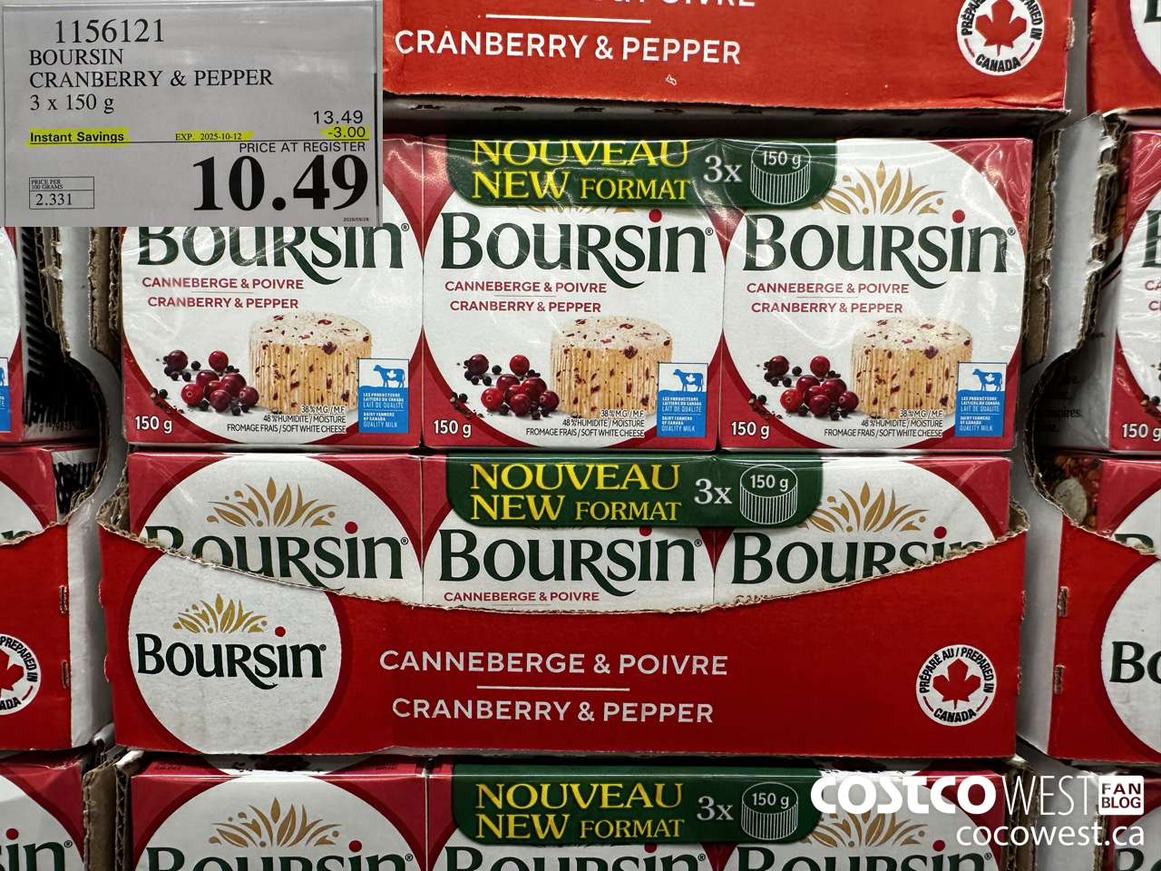 1156121 BOURSIN CRANBERRY & PEPPER 3 X 150G ($3.00 INSTANT SAVINGS EXPIRES ON 2025-10-12) $10.49