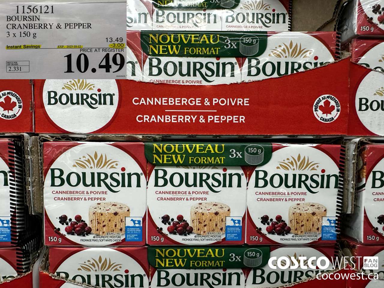 1156121 BOURSIN CRANBERRY & PEPPER 3 X 150G ($3.00 INSTANT SAVINGS EXPIRES ON 2025-10-12) $10.49
