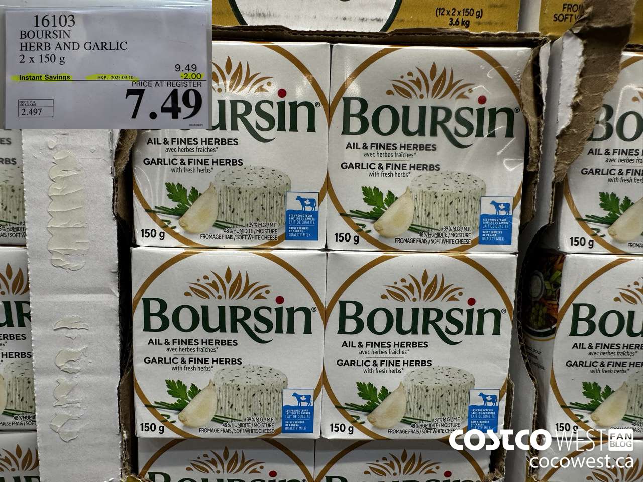 16103 BOURSIN HERB AND GARLIC 2 x 150 g ($2.00 INSTANT SAVINGS EXPIRES ON 2025-09-10) $7.49