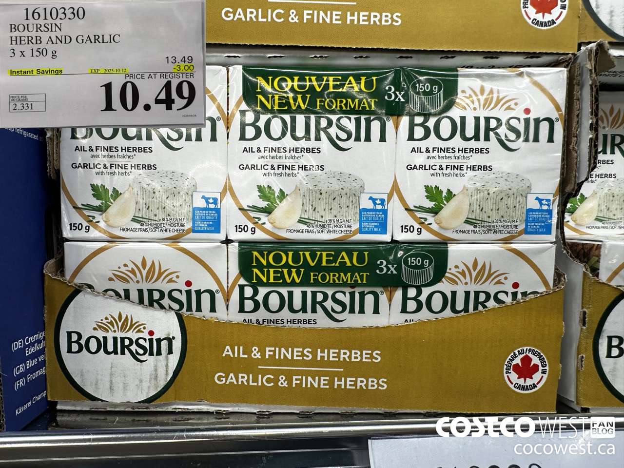 1610330 BOURSIN HERB & GARLIC 3 X 150G ($3.00 INSTANT SAVINGS EXPIRES ON 2025-10-12) $10.49