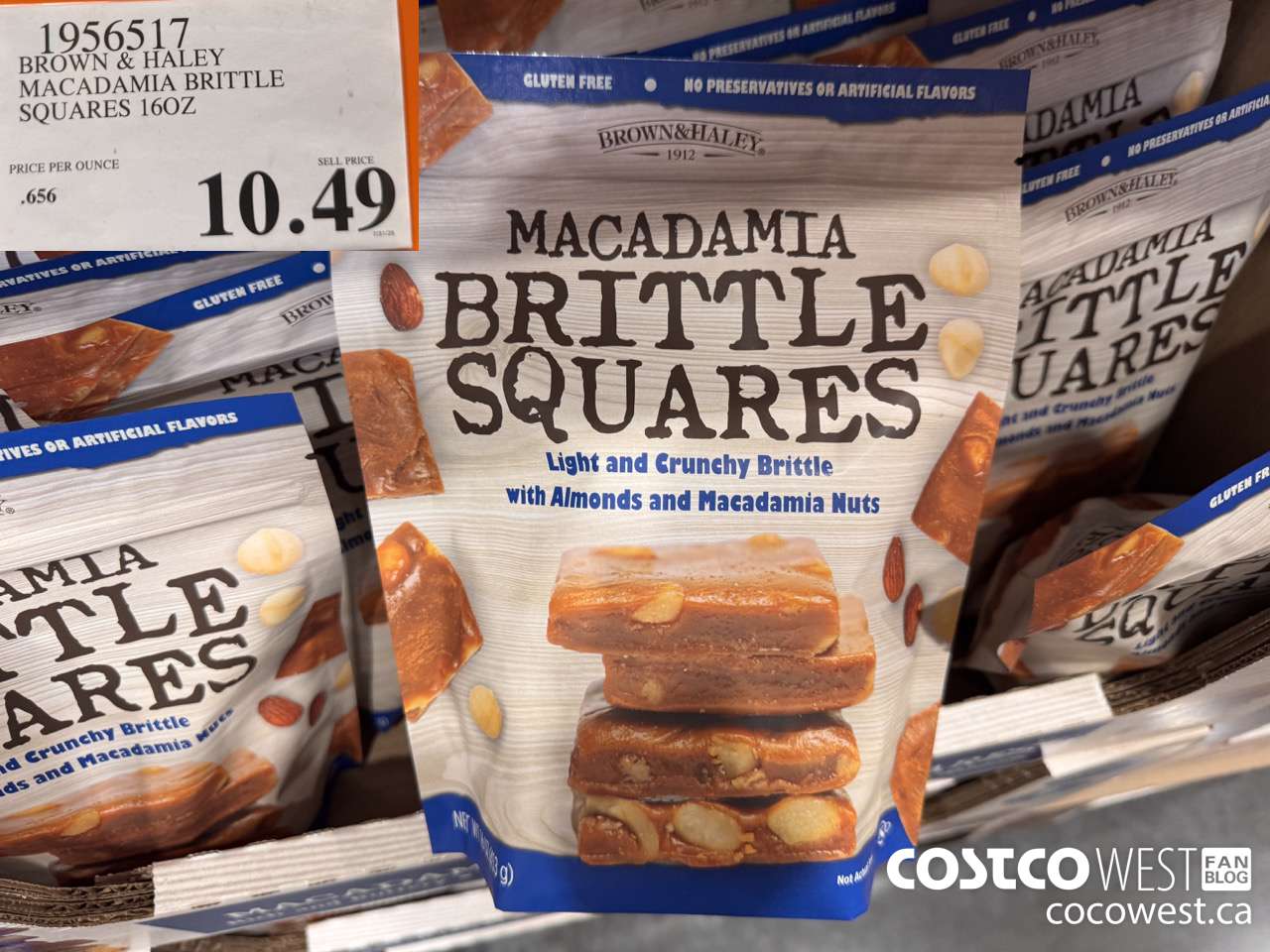 1956517 BROWN & HALEY MACADAMIA BRITTLE SQUARES 16 OZ $10.49