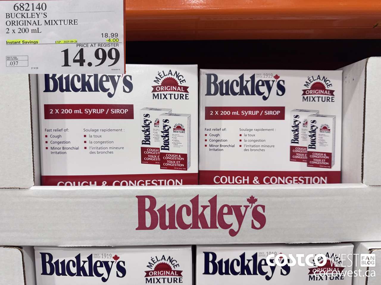 682140 BUCKLEY'S ORIGINAL MIXTURE 2 X 200ML ($4.00 INSTANT SAVINGS EXPIRES ON 2025-09-28) $14.99