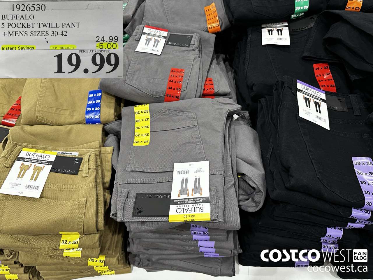 1926530 BUFFALO 5 POCKET TWILL PANT MENS SIZES 30-42 `$19.99 ($5.00 INSTANT SAVINGS EXPIRES ON 2025-09-14)