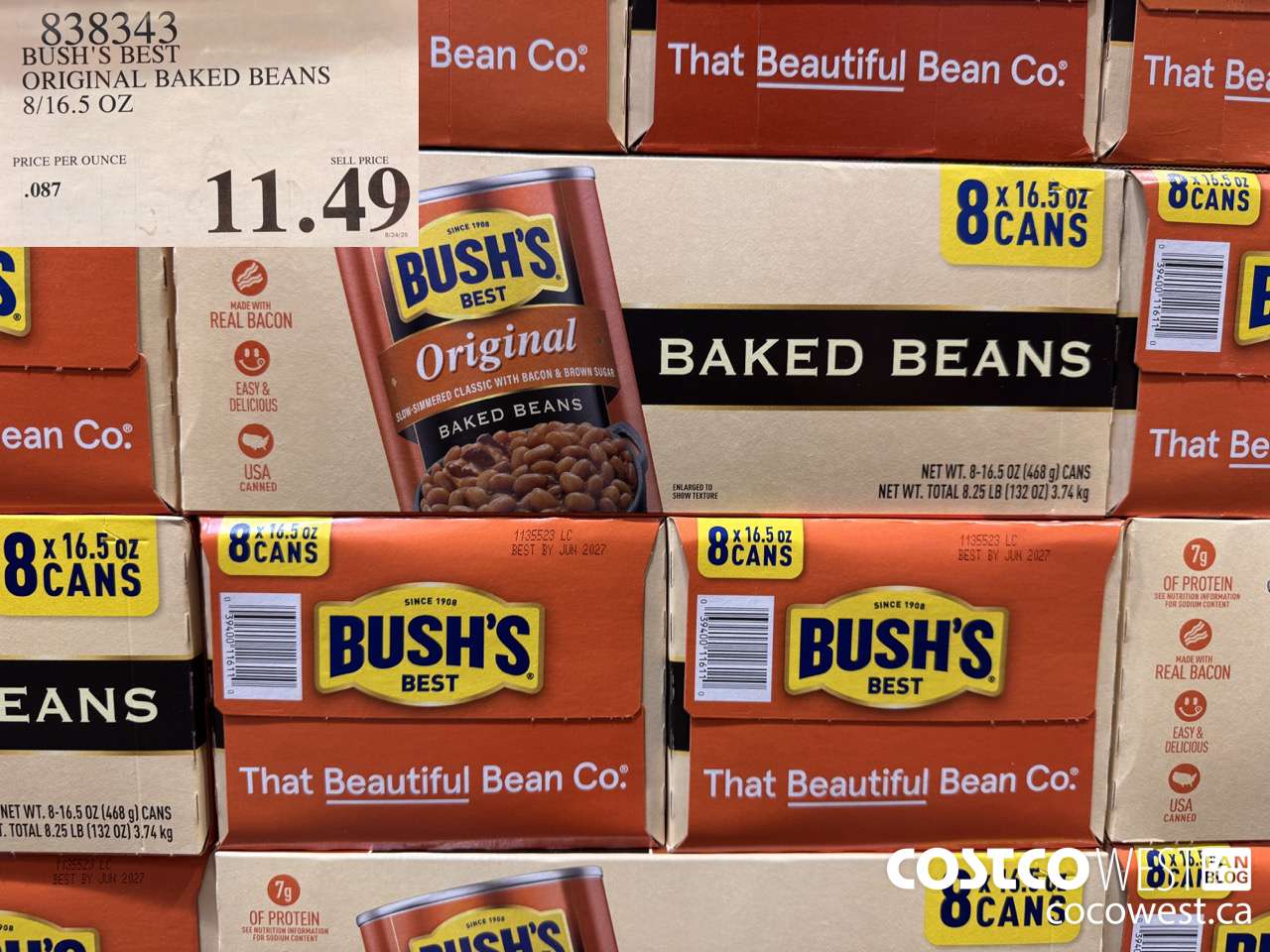 838343 BUSH'S BEST ORIGINAL BAKED BEANS 8/16.5 OZ $11.49
