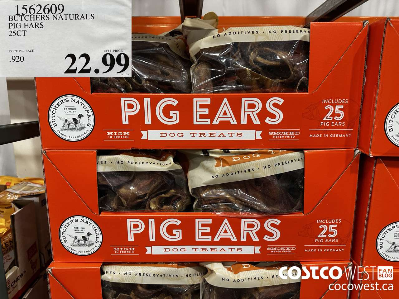 1562609 BUTCHERS NATURALS PIG EARS 25CT $22.99