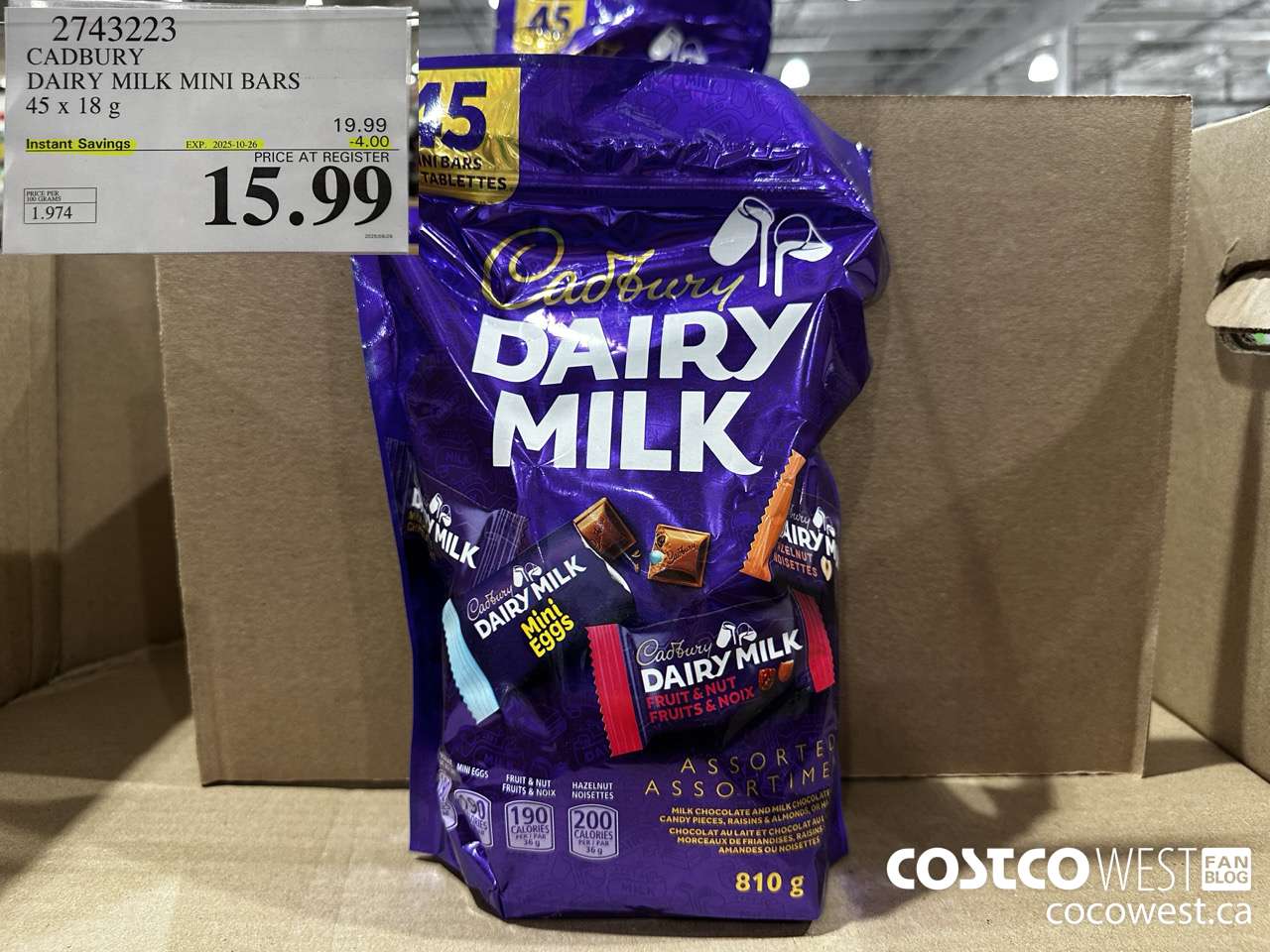 2743223 CADBURY DAIRY MILK MINI BARS 45 X 18 G ($4.00 INSTANT SAVINGS EXPIRES ON 2025-10-26) $15.99