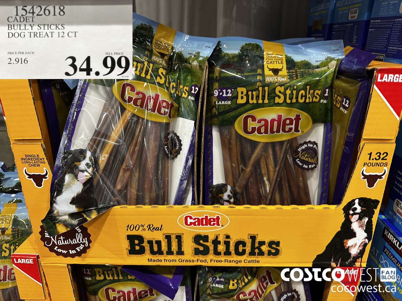 1542618 CADET BULLY STICKS DOG TREAT 12 CT $34.99