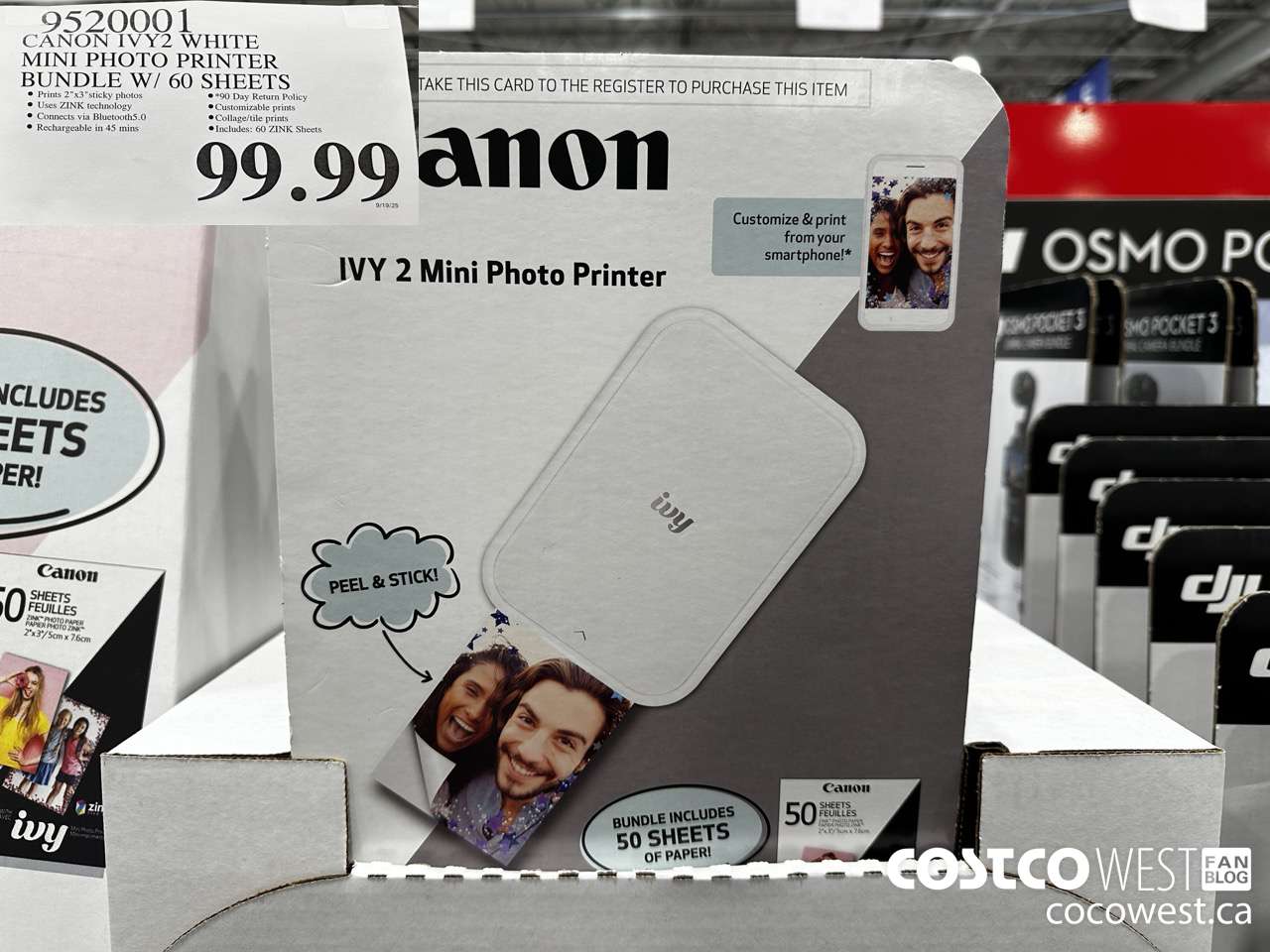 9620001 CANON IVY2 WHITE MINI PHOTO PRINTER BUNDLE W/ 60 SHEETS $99.99