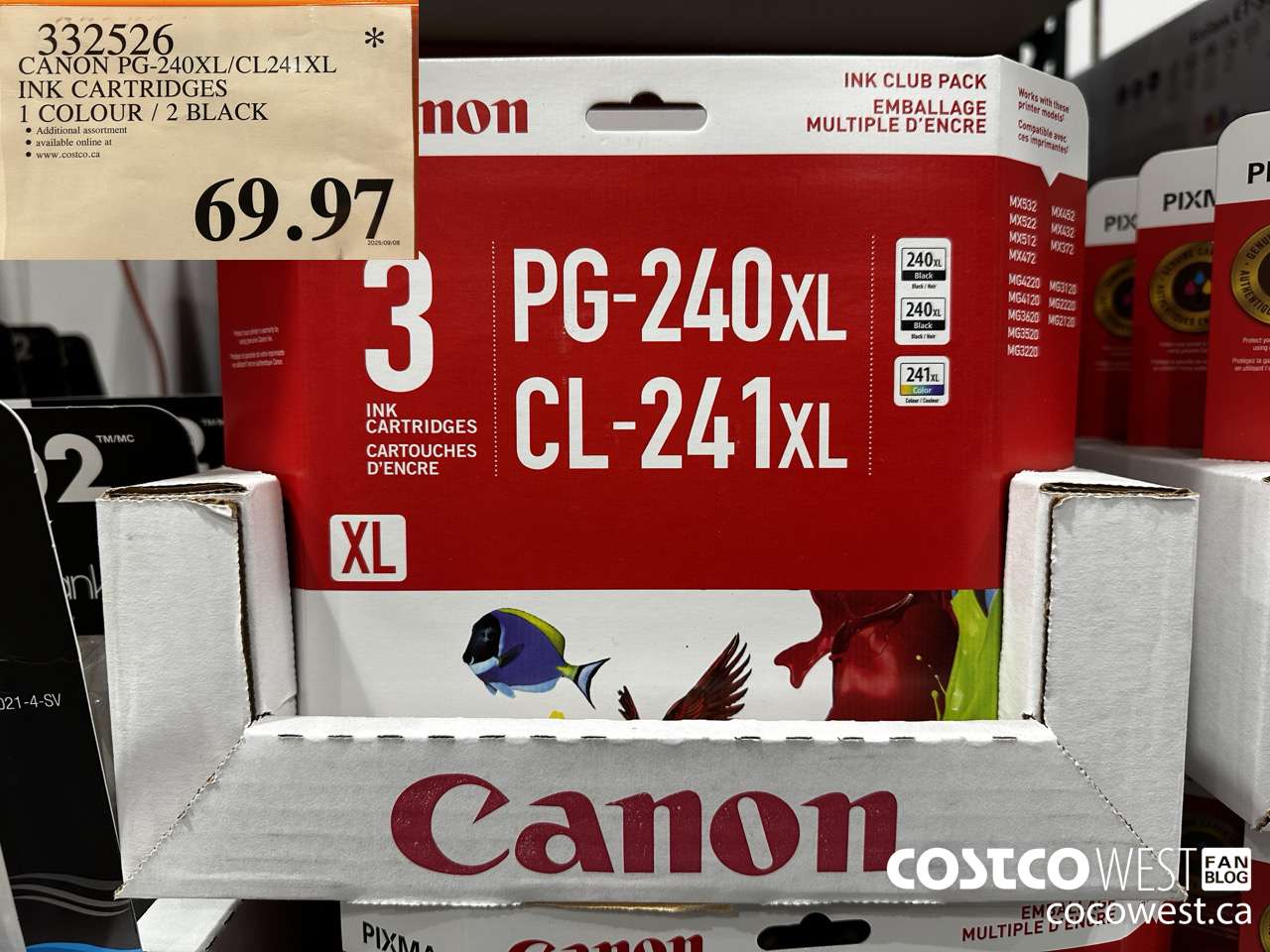332526 CANON PG-240XL/CL241XL INK CARTRIDGES 1 COLOUR 2 BLACK $69.97