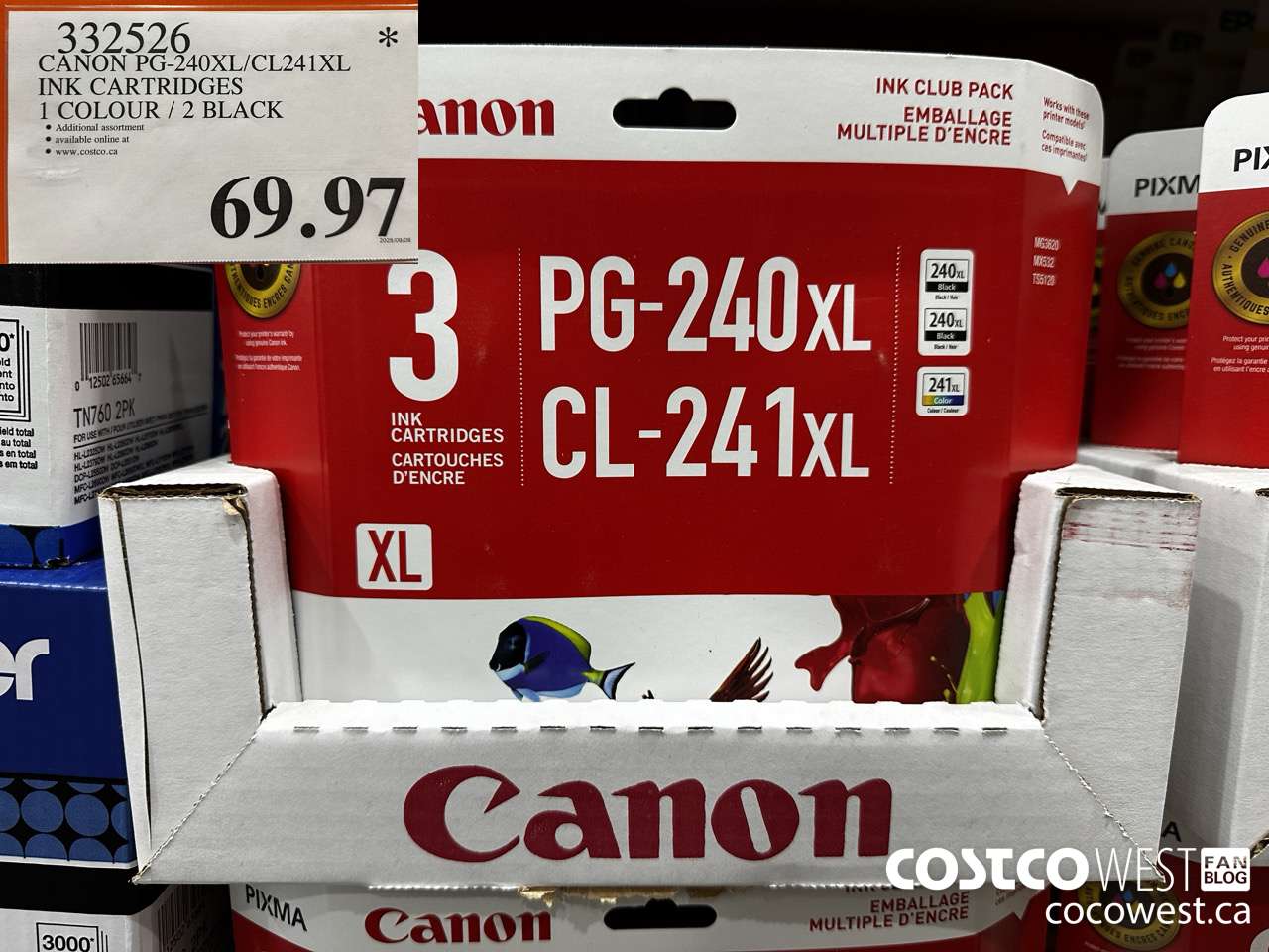 332526 CANON PG-240XL/CL241XL INK CARTRIDGES 1 COLOUR 2 BLACK $69.97