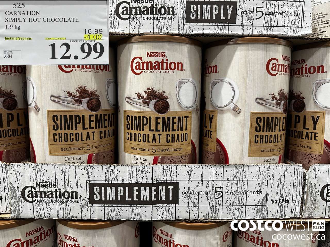 525 CARNATION 5 SIMPLE INGREDIENTS HOT CHOCOLATE 1.9 kg ($4.00 INSTANT SAVINGS EXPIRES ON 2025-10-26) $12.99