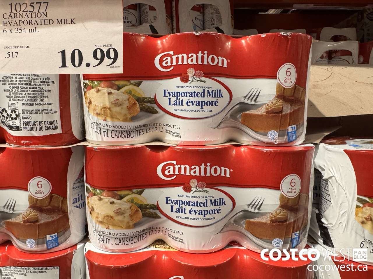 102577 CARNATION EVAPORATED MILK 6 X 342 ML $10.99