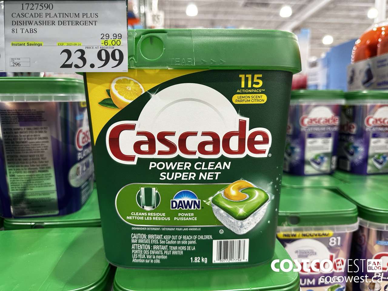 1727590 CASCADE PLATINUM PLUS DISHWASHER DETERGENT 81 TABS ($6.00 INSTANT SAVINGS EXPIRES ON 2025-09-14) $23.99
