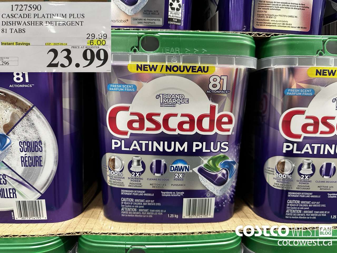 1727590 CASCADE PLATINUM PLUS DISHWASHER DETERGENT 81 TABS ($6.00 INSTANT SAVINGS EXPIRES ON 2025-09-14) $23.99