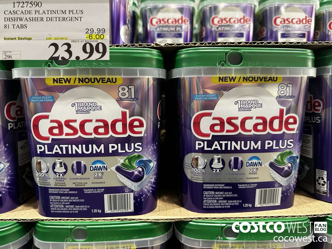 1727590 CASCADE PLATINUM PLUS DISHWASHER DETERGENT 81 TABS ($6.00 INSTANT SAVINGS EXPIRES ON 2025-09-14) $23.99